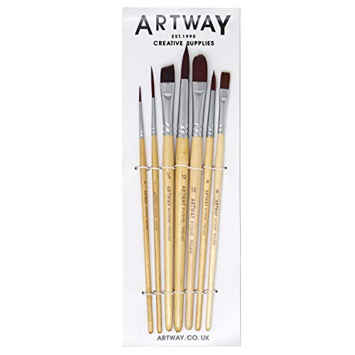 Artway - Set de 7 Pinceles de Pintura - Redondos, Plano, de Lengua de Gato, delineador y Chisel - Nailon - 1 Unidad