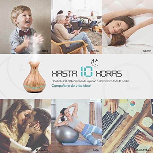 ASAKUKI 400ml Humidificador Ultrasónico Aromaterapia, Difusor de Aceites Esenciales, 7-Color LED, 4 Temporizador, Apagado Automático sin Agua, Humidificador Bebes, Hogar, Oficina, Bebé, Dormitorio