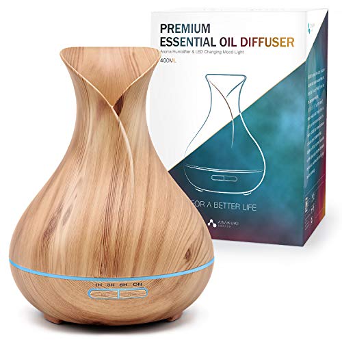 ASAKUKI 400ml Humidificador Ultrasónico Aromaterapia, Difusor de Aceites Esenciales, 7-Color LED, 4 Temporizador, Apagado Automático sin Agua, Humidificador Bebes, Hogar, Oficina, Bebé, Dormitorio