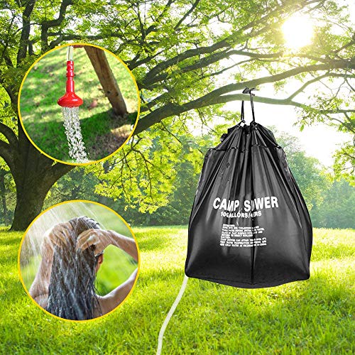 ASANMU Bolsa De Ducha de Acampada, 40 litros Bolsa de Ducha Solar Portatil Bolsa de Ducha Al Aire Libre para Agua Calentar Solares, Ducha de Camping para Jardín, Acampada, Senderismo y Escalada