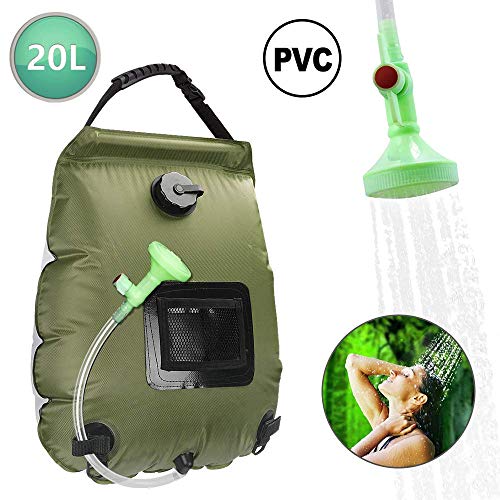 ASANMU Bolsa Solar de Ducha, 20L Bolsa De Ducha de Camping Solar Calentar Solares Bolsa de Agua Portátil Bolsa de Ducha de Acampada Escalada Ducha Jardín Ducha con Manguera y Cabezal de Ducha (Verde)