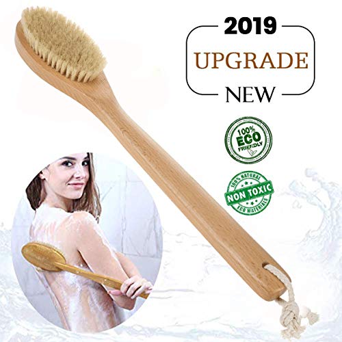 ASEOK Cuerpo Cepillo,Cepillos de Cuerpo,Cepillo de baño,Cepillo Espalda Ducha,Depurador de Espalda con Cerdas Naturales y Mango Largo - para Exfoliación de la Piel Seca