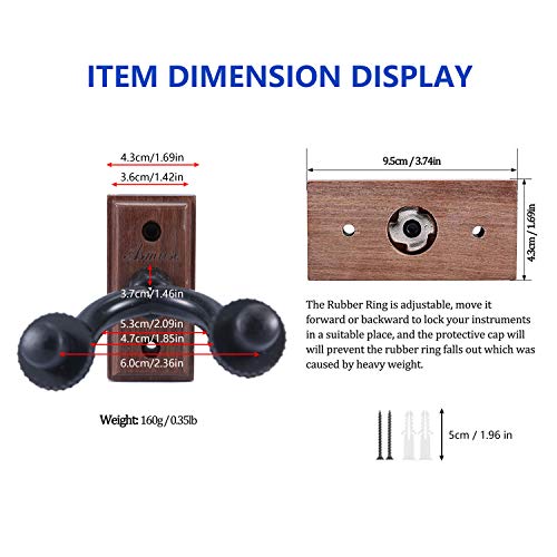 Asmuse Soporte Guitarra pared de 2pcs Colgador Guitarra Guitar Hook Hanger Wall Mount Hook Natural Hardwood para Guitarra Eléctrica Acústica Bajo Sajona Ukulele Violín Mandolina (Nogal Negro)