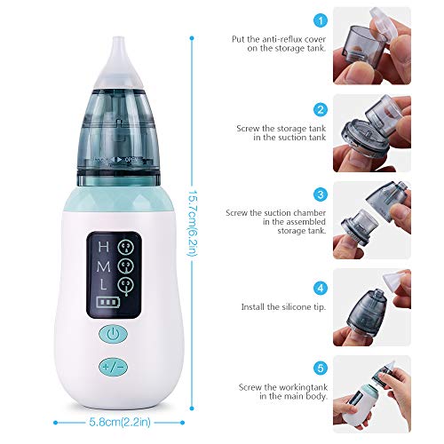 Aspirador nasal, limpiador de nariz de carga USB Ultpeak con 3 niveles de succión, removedor de cera del oído con 3 boquillas de lechón reutilizables para bebés y niños pequeños