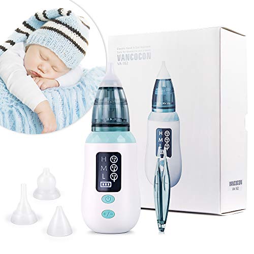 Aspirador nasal, limpiador de nariz de carga USB Ultpeak con 3 niveles de succión, removedor de cera del oído con 3 boquillas de lechón reutilizables para bebés y niños pequeños