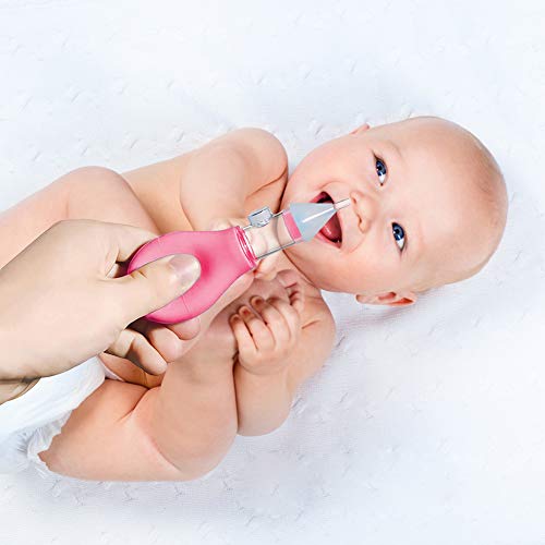 Aspirador Nasal, Limpiador Nasal Bebe, Bebé Aspiración Mucosa Succión Reutilizable, Mejor Para alivio de la congestión nasal infantil, 100% seguro mocos limpiador(rosa+ Azul)