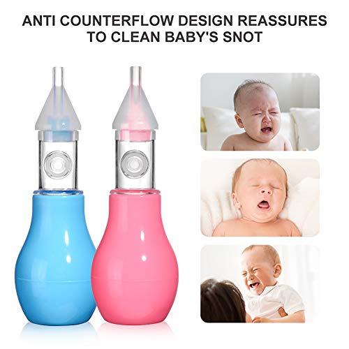 Aspirador Nasal, Limpiador Nasal Bebe, Bebé Aspiración Mucosa Succión Reutilizable, Mejor Para alivio de la congestión nasal infantil, 100% seguro mocos limpiador(rosa+ Azul)