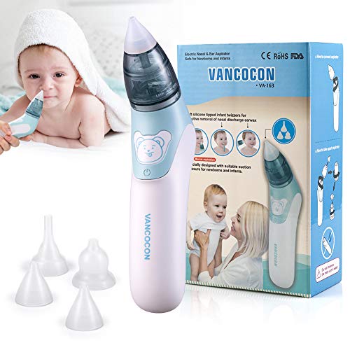 Aspirador nasal, Uman® 2 en 1 limpiador de nariz eléctrico para bebé y removedor de cera del oído con 4 boquillas de lechón reutilizables para recién nacidos, niños pequeños y bebés