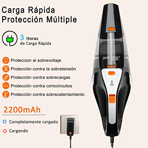 Aspiradora de Mano, 7000Pa Aspiradora de Mano Sin Cable Potente, Aspirador Mano Sin Cable para Seco y Húmedo, Batería de 2500mAh, Filtro de Acero Inoxidable, Accesorios Completos para Hogar y Coche