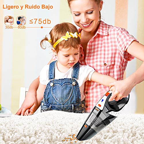 Aspiradora de Mano, 7000Pa Aspiradora de Mano Sin Cable Potente, Aspirador Mano Sin Cable para Seco y Húmedo, Batería de 2500mAh, Filtro de Acero Inoxidable, Accesorios Completos para Hogar y Coche