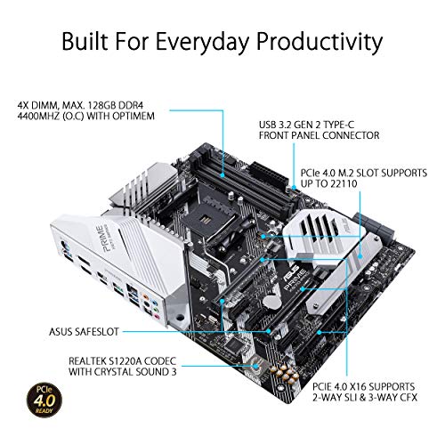 ASUS PRIME X570-PRO - Placa base ATX AMD AM4 con PCIe Gen. 4, dos M.2, HDMI, SATA 6 Gb/s y conector USB 3.2 Gen. 2 en el panel frontal
