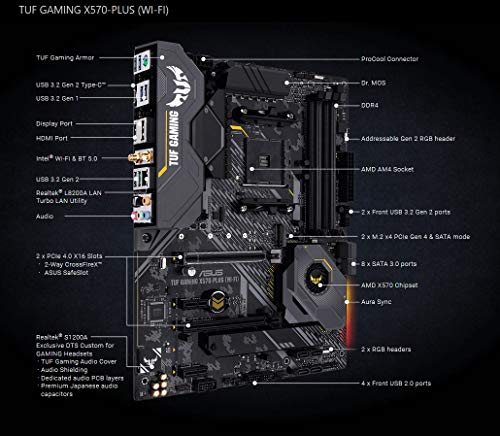 ASUS TUF Gaming X570-Plus (WI-FI) - Placa Base de Gaming ATX AMD AM4 X570 con PCIe 4.0, Dos M.2, 12+2 con Etapa de Potencia Dr. Mos, HDMI, DP, SATA 6 GB/s, USB 3.2 Gen. 2 e iluminación Aura Sync RGB