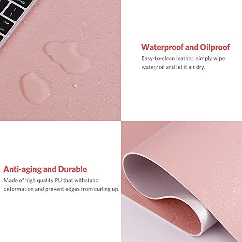 AtailorBird Doble Cara Alfombrilla de Escritorio,Impermeable Cuero PU Estera del Escritorio,Alfombrillas de Ratón 800x400x2mm Grande Alfombrilla Mesa la Oficina y el Hogar(Rosa-Plata)