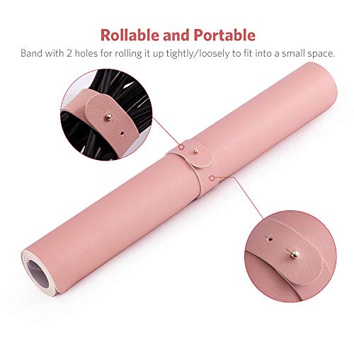 AtailorBird Doble Cara Alfombrilla de Escritorio,Impermeable Cuero PU Estera del Escritorio,Alfombrillas de Ratón 800x400x2mm Grande Alfombrilla Mesa la Oficina y el Hogar(Rosa-Plata)