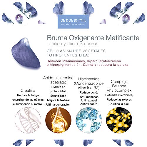 Atashi Fresh & Pure - Bruma Oxigenante Matificante | Refresca, Hidrata, Calma y Equilibra la piel | Rápida absorción | 60ml