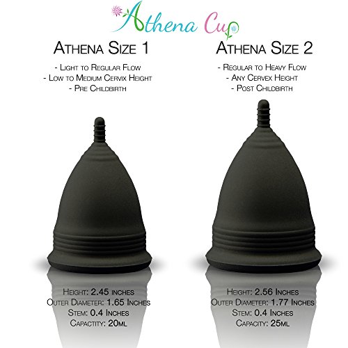Athena Copa Menstrual – La copa menstrual más recomendada - Incluye una bolsa de regalo - Talla 1, Negro liso - ¡Ausencia de pérdidas garantizada!