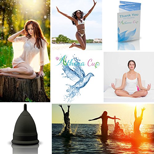 Athena Copa Menstrual – La copa menstrual más recomendada - Incluye una bolsa de regalo - Talla 2, Negro liso - ¡Ausencia de pérdidas garantizada!