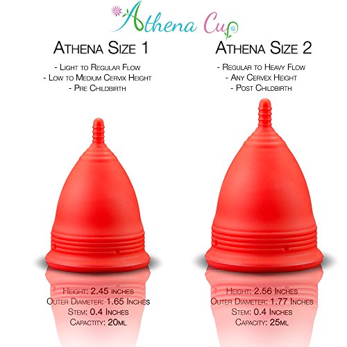 Athena Copa Menstrual – La copa menstrual más recomendada - Incluye una bolsa de regalo - Talla 2, Rojo liso - ¡Ausencia de pérdidas garantizada!