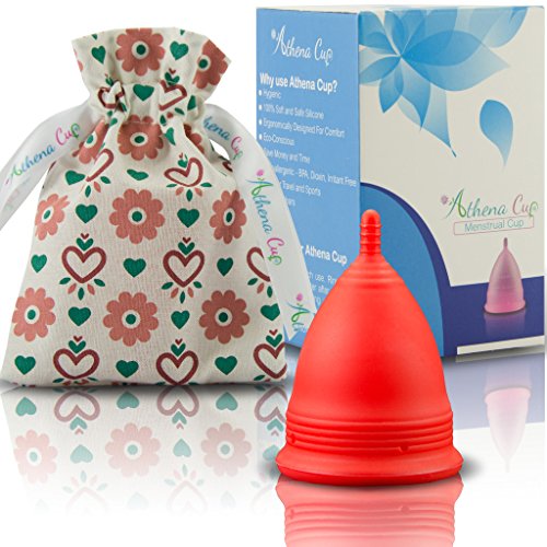 Athena Copa Menstrual – La copa menstrual más recomendada - Incluye una bolsa de regalo - Talla 2, Rojo liso - ¡Ausencia de pérdidas garantizada!