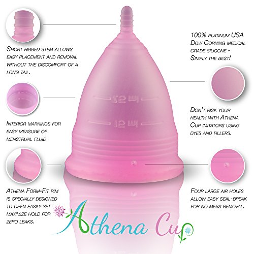 Athena Copa Menstrual – La copa menstrual más recomendada - Incluye una bolsa de regalo - Talla 2, Rosa transparente - ¡Ausencia de pérdidas garantizada!