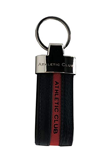 Athletic Club Bilbao Llavero Oficial Piel Negro con Banda Roja y Letras