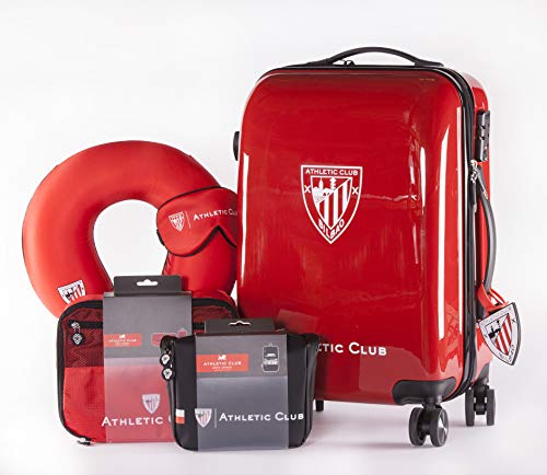Athletic Club de Bilbao - Pack de Viaje Maleta y Accesorios - Producto Oficial del Equipo Temporada 19/20. Incluye Almohada Cervical, Organizador de Equipaje, Neceser, Antifaz y Etiqueta de Equipaje.