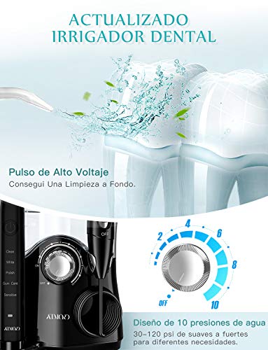 ATMOKO 2 en 1 Irrigador Dental Profesional y Cepillo electrico para Dientes, 7 Boquillas, 5 Modos con Capacidad de 600ml por 21 Días de Autonomía, 10 Ajustes de Presión del Agua, IPX7