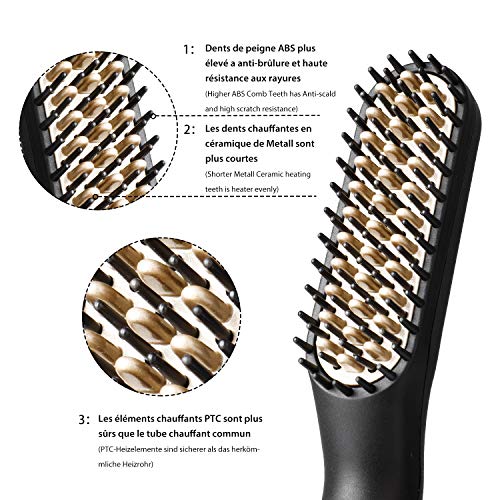 Ato Bea Barba Cepillo Alisador de Pelo, Profesional Eléctrico Multifuncional Anti-escaldado Beard Straightener con 2 Temperatura Ajustable, Plancha de Pelo Rápida Para Barbas y Cabellos