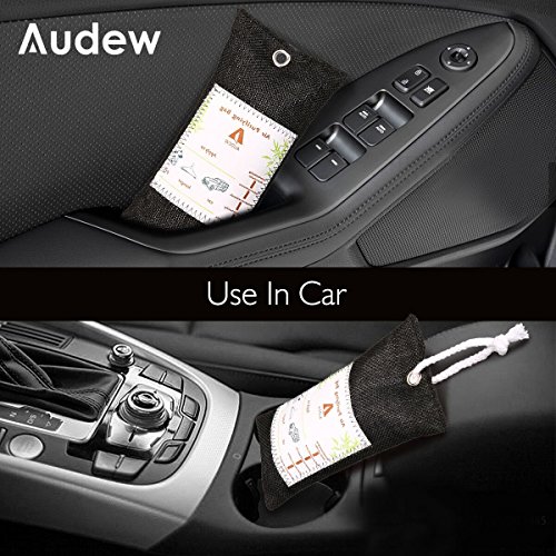 Audew Bolsa de Carbón Activo de Bambú, Deshumidificador Purificador de Aire Deshumidificador para Frigorífico/Closet/Coche/Area de Mascota/Cocina(4 Pz)