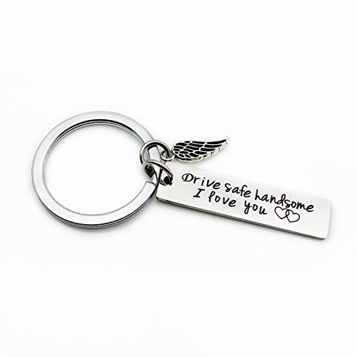 AueDsa Llaveros Acero Inoxidable Pareja Placa Militar Drive Safe Handsome con ala Plata Llaveros