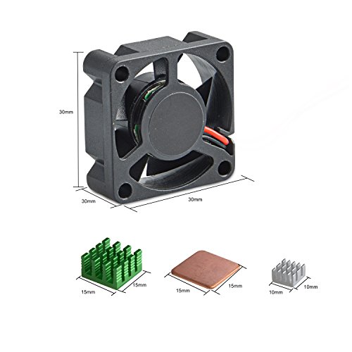 Aukru sin escobillas DC 5V 0.2A Ventilador + los disipadores de calor para Raspberry Pi 2 modelo B / Raspberry Pi 3 Modelo B, B+