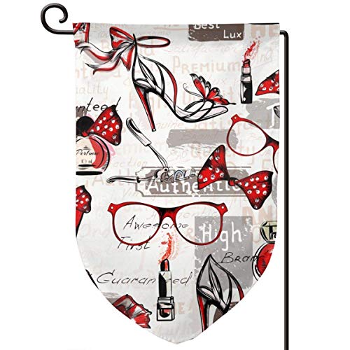 Auld-Shop Tacones Altos Femeninos Gafas Bolsas Lápiz Labial Rojo y perfumes Bandera de jardín Patio al Aire Libre Banderas Decorativas Precio Doble Cara para Todas Las Estaciones y días Festivos
