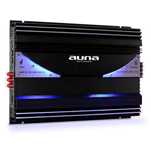 Auna Black Line 500 Equipo de Sonido HiFi para Coche (Amplificador 6 Canales 5000W, 1x subwoofer Doble 2000W, 4X Altavoz 6.5" 800W, Set Cables)