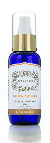 Aura Spray “ 7 Chakras ” para Alinear Tus Chakras – con energía de Cristales y aceites Esenciales Naturales de Frangipani, Incienso y Naranja - Hecho a Mano en Bali bajo la Luna Llena - 100ml