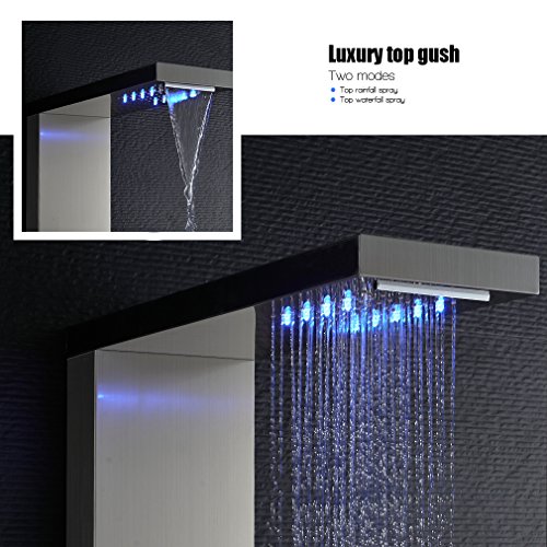 Auralum - Columna de Hidromasaje Ducha Moderna 3 Función con Luces led Panel de Ducha Hidromasaje Acero Inoxidable con Pantalla LCD para Baño