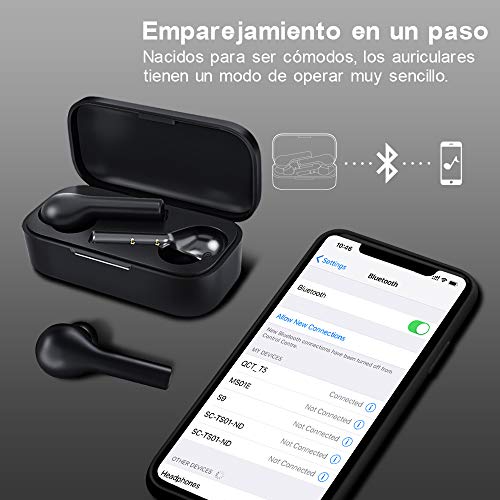 Auriculares Bluetooth, HOMSCAM Auriculares Inalámbricos Bluetooth 5.0 HiFi Mini Estéreo In-Ear Auriculares Impermeable, Micrófono Incorporado, Control Táctil, Modo de Juego, Reproducción de 25 Horas