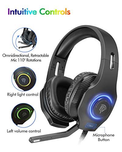 Auriculares Gaming Luces RGB, EasySMX [Regalos Originales] Cascos Gaming con Cancelación de Ruido para PS4 & Xbox One S/X Controller, PC, Laptop, Nintendo Switch, Tablet y Móvil, Auriculares ps4