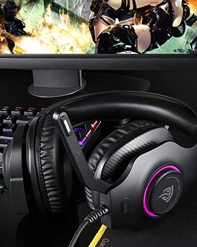Auriculares Gaming Luces RGB, EasySMX [Regalos Originales] Cascos Gaming con Cancelación de Ruido para PS4 & Xbox One S/X Controller, PC, Laptop, Nintendo Switch, Tablet y Móvil, Auriculares ps4