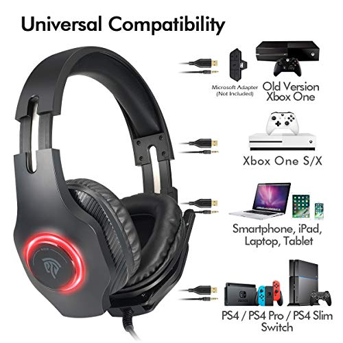 Auriculares Gaming Luces RGB, EasySMX [Regalos Originales] Cascos Gaming con Cancelación de Ruido para PS4 & Xbox One S/X Controller, PC, Laptop, Nintendo Switch, Tablet y Móvil, Auriculares ps4