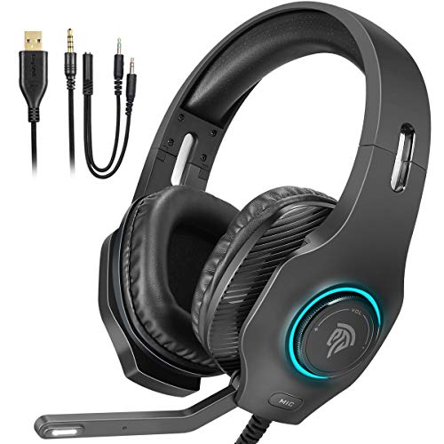 Auriculares Gaming Luces RGB, EasySMX [Regalos Originales] Cascos Gaming con Cancelación de Ruido para PS4 & Xbox One S/X Controller, PC, Laptop, Nintendo Switch, Tablet y Móvil, Auriculares ps4