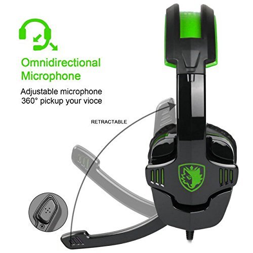 Auriculares Gaming para PS4 PC,Sades SA930 Cascos Ruido Reducción de Diademas Cerrados Profesional con Micrófono Limpio Sonido 3.5mm Compatible Xbox One Tablet Portátil Mac(Verde)