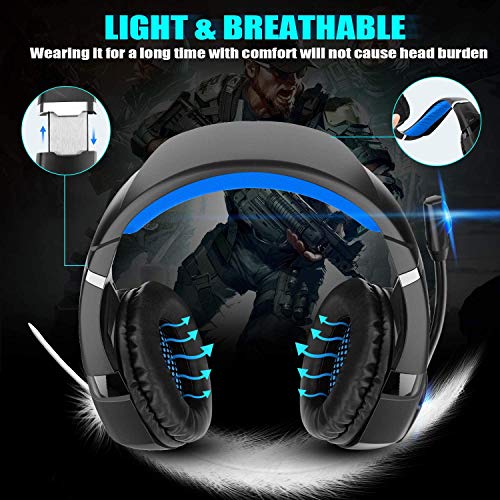 Auriculares Gaming PS4,Cascos Gaming de Mac Estéreo con Micrófono Cascos Gaming 3.5mm Jack con Luz LED Bass Surround y Cancelación de Ruido Auriculares Compatible con PC/Xbox One/ Switch