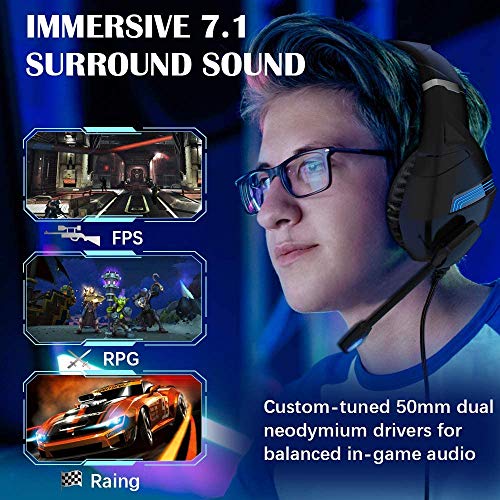 Auriculares Gaming PS4,Cascos Gaming de Mac Estéreo con Micrófono Cascos Gaming 3.5mm Jack con Luz LED Bass Surround y Cancelación de Ruido Auriculares Compatible con PC/Xbox One/ Switch