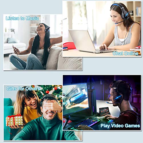 Auriculares Gaming PS4,Cascos Gaming de Mac Estéreo con Micrófono Cascos Gaming 3.5mm Jack con Luz LED Bass Surround y Cancelación de Ruido Auriculares Compatible con PC/Xbox One/ Switch