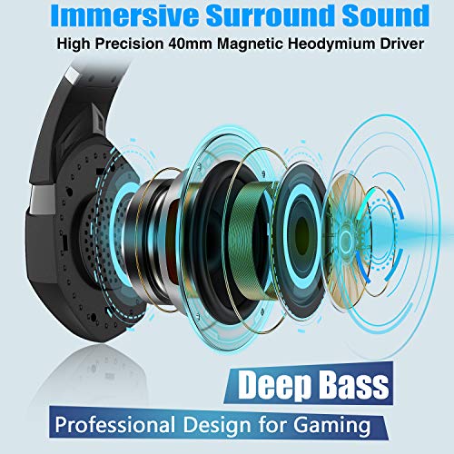 Auriculares Gaming PS4,Cascos Gaming de Mac Estéreo con Micrófono Cascos Gaming 3.5mm Jack con Luz LED Bass Surround y Cancelación de Ruido Auriculares Compatible con PC/Xbox One/ Switch