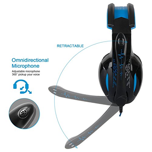 Auriculares Gaming Sades SA816 para PC, Xbox One, PS4, 3.5mm Cancelación De Ruido, Envolvente Estéreo con micrófono Plegable para Nueva portátil Mac Tablet iPad iPod Phone y Otros Equipos