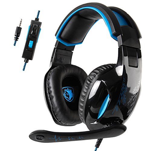 Auriculares Gaming Sades SA816 para PC, Xbox One, PS4, 3.5mm Cancelación De Ruido, Envolvente Estéreo con micrófono Plegable para Nueva portátil Mac Tablet iPad iPod Phone y Otros Equipos