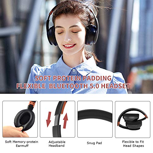 Auriculares inalámbricos LOBKIN, micrófono incorporado manos libres Bluetooth 5.0 sobre la oreja, sonido estéreo de alta fidelidad Reducción de ruido estéreo, almohadillas de proteína plegables para clase en línea, oficina en el hogar, auriculares para ju