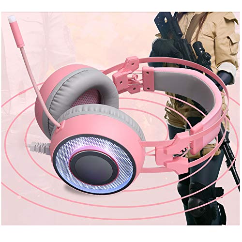 Auriculares para Juegos/Cable para Juegos 7.1 Canales/micrófono para Auriculares, Pink