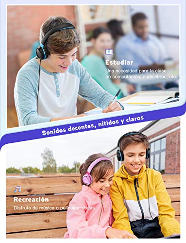 Auriculares para niños,Mpow CHE1 Volumen Limitado en el oído Auriculares para niños con Conector de Audio de 3.5 mm para niñas y niños, Auriculares con Cable Ajustable y Plegable